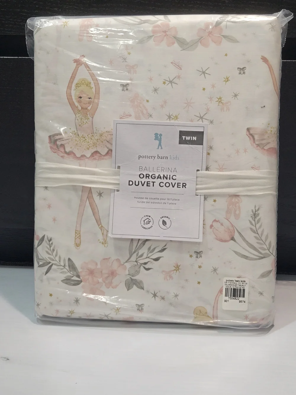 Pottery Barn Kids Ballerina Organic Twin Duvet Cover - Pink, White, Gold